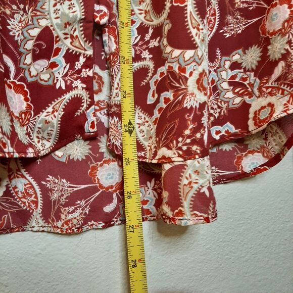 Rose + Olive Blouse Red Women Size M Boho Tassels Paisley Long Sleeve Button Up - Picture 2 of 11